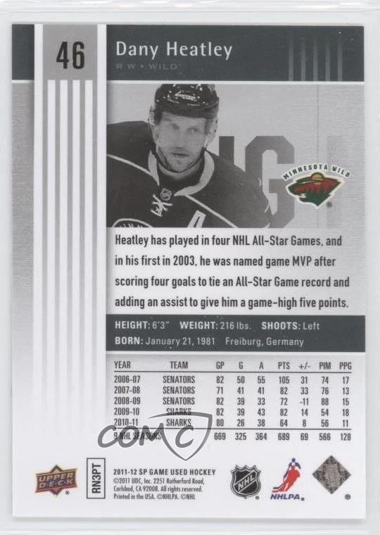 2011-12 SP Game Used Edition Dany Heatley #46 - Image 2 of 2