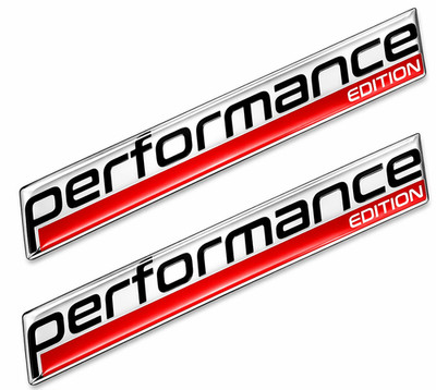 2 X PERFORMANCE EDITION RESIN AUTO BADGE AUFKLEBER ROT SILBER EMBLEM 135X20MM - NEU