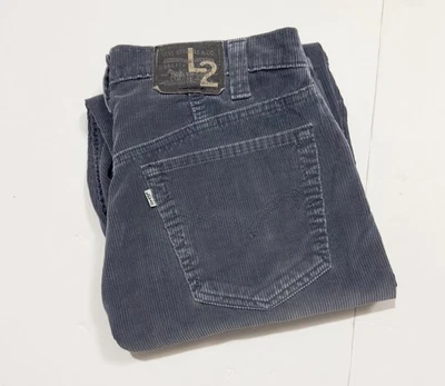 Vintage Levi’s L2 Corduroy Pants Baggy Wide Leg Loose 33x34 Made in USA 90s Blue - Image 1 of 4