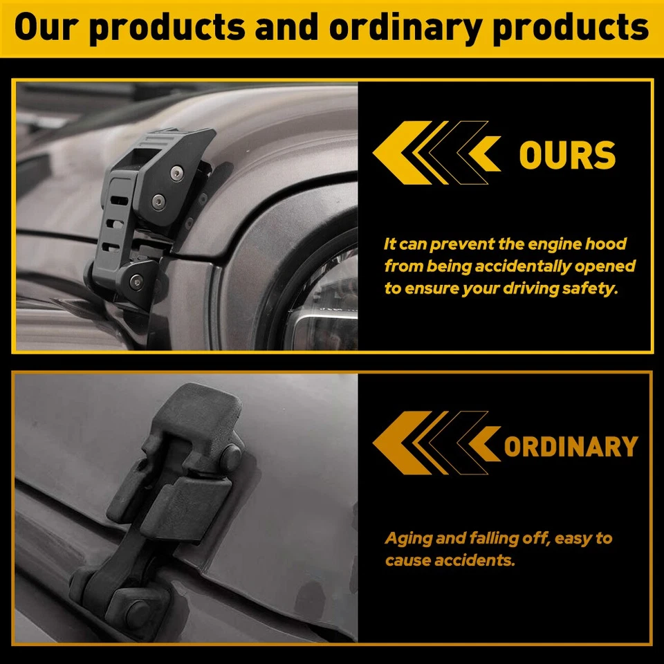 Para Jeep Wrangler JK 2007-2018 Pestillos de capó de metal Bloqueo de capó Kit Soporte Foto 3 de 4