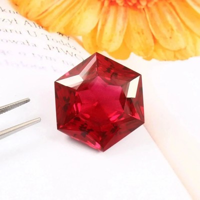 Natural Burmese AGL Certified 35.17 Ct Ruby Blood Red Hexagon Cut Loose Gemstone