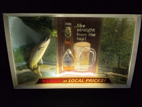 Vintage BLATZ Beer Light Up Trout 3d Shadow Box Advertising Sign