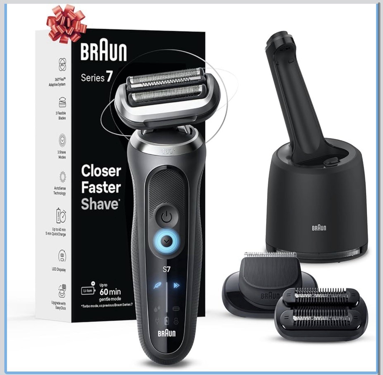 Braun Electric Shaver for Men Series 7 7185cc 10 Piece Set W