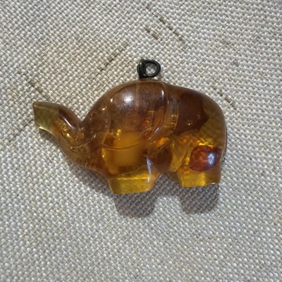 Vintage Bernstein Elefant Anhänger Sterling Silber Schlaufe 5,11 Gramm 925