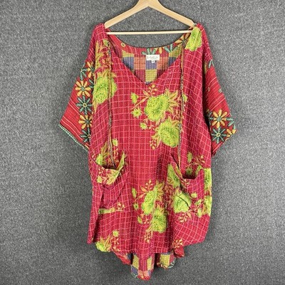 Kantha Bae Boho Hippie Quilted Floral Slouchy Above Knee Reversible Dress OS