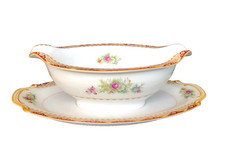 Sango Gravy Boat Double Spout Attached Underplate 9.5"x6" 1951 SAN30 Japan C72
