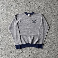 VTG 70s Made in USA Adidas Retro Two Tone Gray Navy Crewneck Sweatshirt Size S