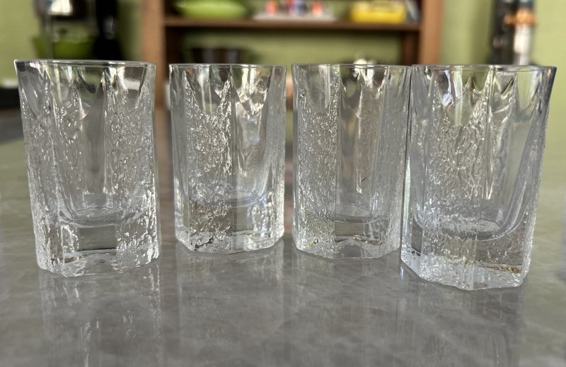 Vintage MCM IITTALA Finland Kalinka Shot Glasses Clear Textured Set of 4