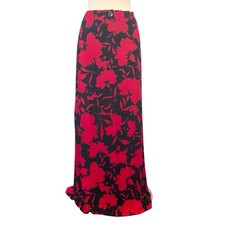 Y2K Slinky Knit Black Red Bold Floral Sarah Lawrence Vintage Maxi Column Skirt L