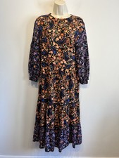Superdry Tiered Midi Long Ditsy Floral Boho Dress Sz 10 Hippi Festival Smocked