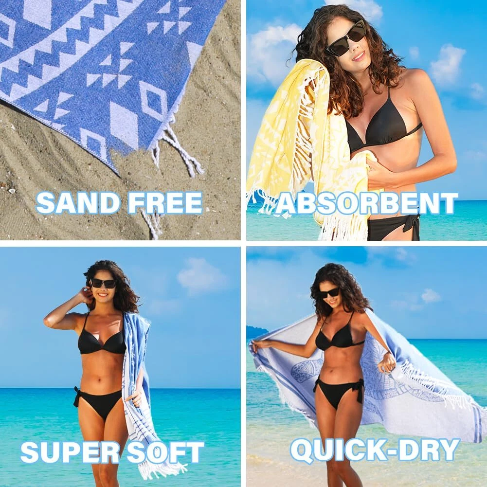 Thin Turkish Beach Towel Quick Dry Absorbent Cotton Lightweight Bath Pool Tow...
