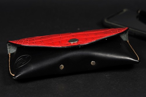 ESTUCHE FUNDA GAFAS ROJO NEGRO MARRON ESTILO RAY BAN GENUINO ALIGATOR / CUERO - Picture 19 of 38