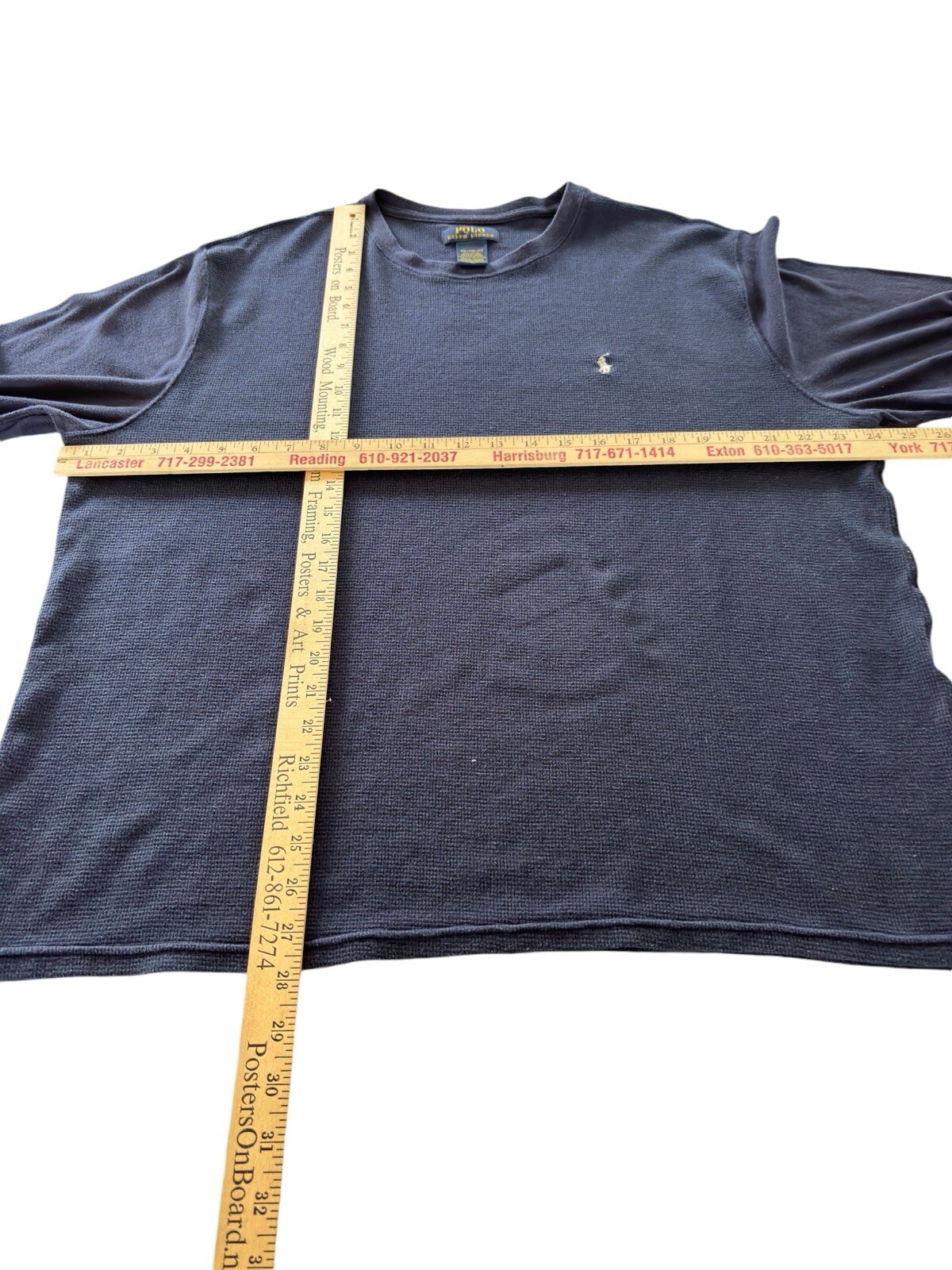 Polo Ralph Lauren Uomo 2XL Maglia Waffle Manica Lunga Termica T Shirt Navy Pony Logo