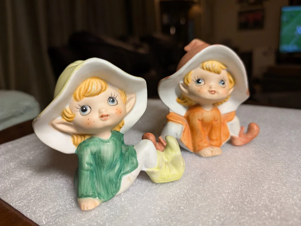 Set of 2 Homco Pixie Elves Elf Figurines #5213 Ceramic Porcelain As Is - Image 2 of 4