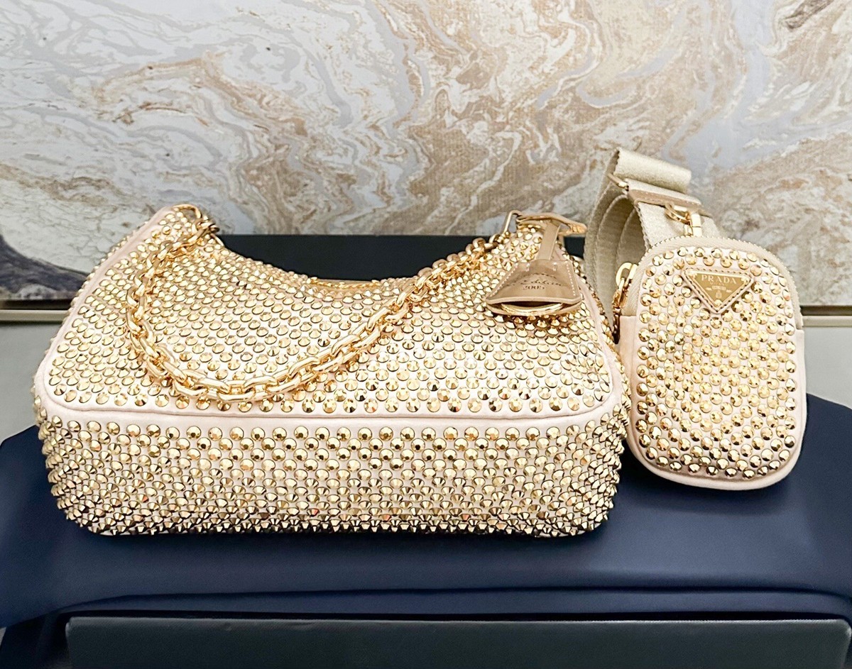 Prada Crystal Embellished Metallic Re-Edition 2005 Gold