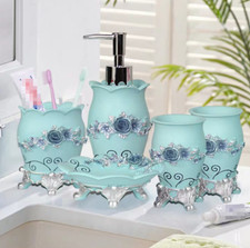 5pcs Rose Soap Dispenser Toothbrush Holder Soap Stand Gargle Cup Bathroom Set