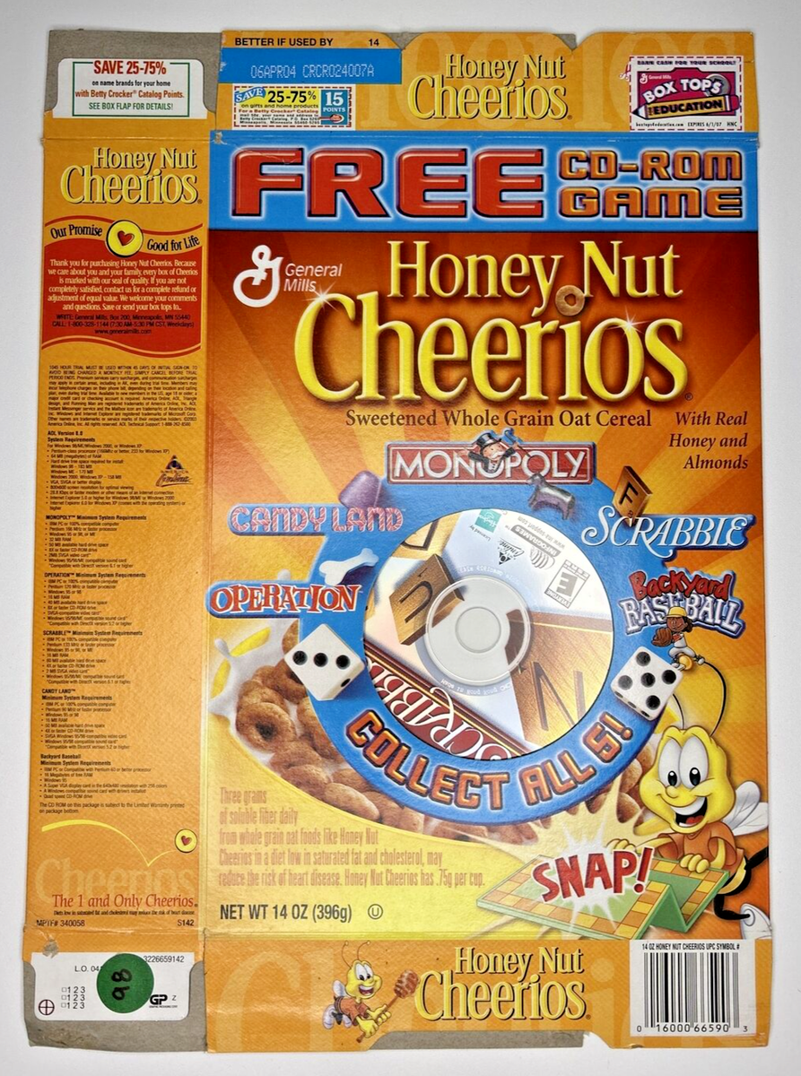 2004 Empty Honey Nut Cheerios CD Rom Game 14OZ Cereal Box SKU U198
