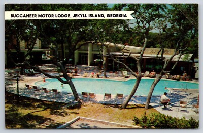 Buccaneer Motor Lodge Jekyll Island Georgia Vintage Hotel Postcard Pool View