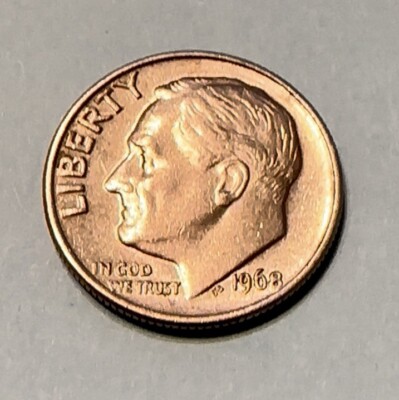 1968 No Mint Mark Roosevelt Dime Coin FB Full Band DDO/DDR a very