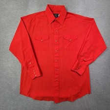 Vintage Panhandle Slim Pearl Snap Shirt Mens 17-34 Red Solid Western Made in USA