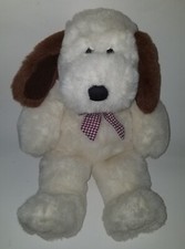 Aurora Big White Puppy Dog Plush Purple Bow Brown Ears Stuffed Animal Toy Lovey