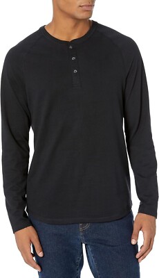 Amazon Essentials Men's Regular-Fit Long-Sleeve Henley Shirt 3XLT Black NWT