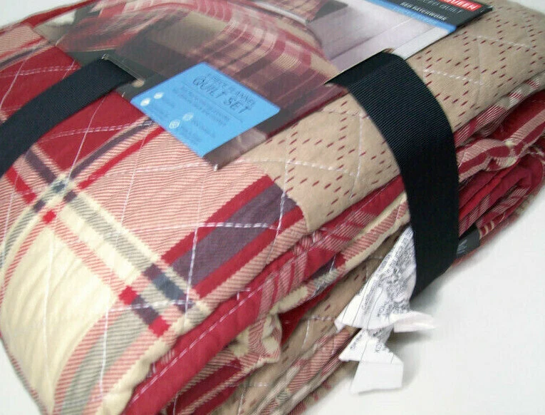 Cuddl Duds Delgado Multicolor Rojo Franela a Cuadros Patchwork Completo Queen Edredón Fundas Foto 2 de 4