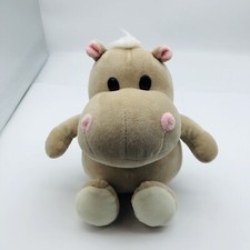 Plush stuffed hippo hippopotamus toy brown pink ears soft lovey