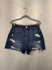 So Women Short 9/29W Blue Cotton Blend High Rise Distressed Boyfriend Denim