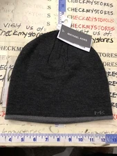 NEW NWT DESIGNER Michael Kors Men's Reversible Beanie Grey MK Logo OSFM 
