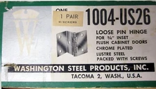 NEW Pair Washington Polished Chrome Loose Pin Hinges 3/4”Inset for Flush Cabinet