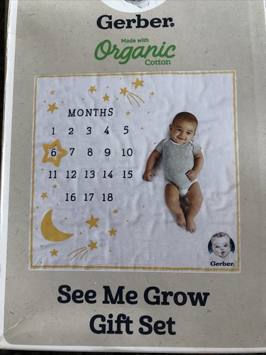 gerber see me grow Grow With Me stars moon Gender Neutral Baby Milestone Blanket - Picture 3 of 3