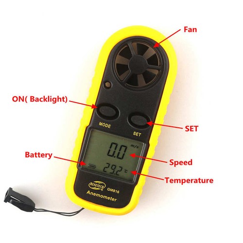 GM816 Smart Hand-held Air Wind Speed Scale Meter Digital Anemometer 30M/S(65MPH) - Picture 3 of 5