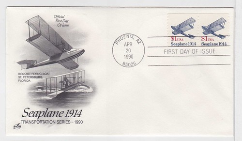 TurtlesTradingPost- $1 Seaplane - Transportation Series #2468 1990 FDC Artcraft