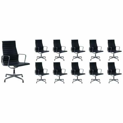 RRP £34,000 1 OF 10 VITRA EAMES HERMAN MILLER BLACK LEATHER SWIVEL OFFICE CHAIRS