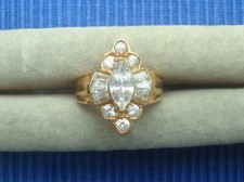 B26C Neuf Grosse Bague Plaqué Or Navette Strass CZ Diamant Lot Bijou 