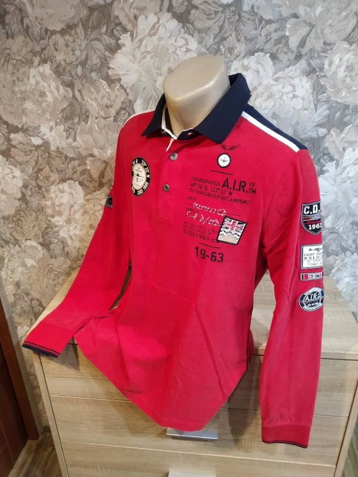 Camp David men's polo t- shirt long sleeve red multi color size S - Image 2 of 4