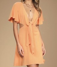 Lulus Perfect Day For Love Peach Cutout Tie-front Mini Dress Medium New