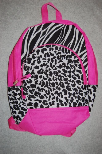 Girls Backpack 2 Compartment Padded Adjustable Straps PINK Zebra Stripe Leopard