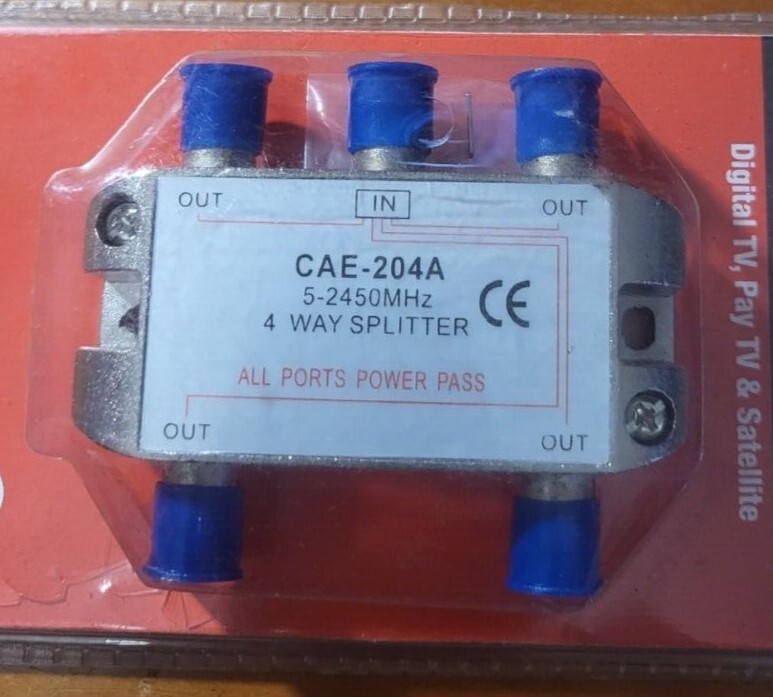 4 Way Splitter Combiner 52450 mHz Digital TV Coax Aerial Cable
