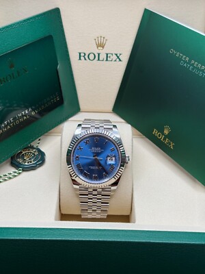 Rolex Datejust 41 NEW 2025 Blue Roman Azzurro Dial Fluted Bezel Jubilee Bracelet