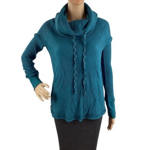 Sundance Teal Blue Cowl Neck Pullover Thermal Sweater Small