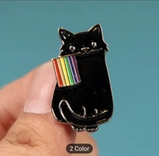 Cute Black Cat Gay Rainbow Pride Flag Brooch Hat/Lapel Pin