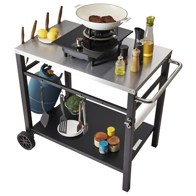 Outdoor Prep Cart Dining Table for Pizza Oven Patio Grill BBQ Cart 33.5'' L