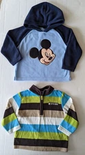 2 Pcs Infant Toddler Size 24 Months Fleece Stripe 1/4 Zip & Hoodie Mickey Mouse 