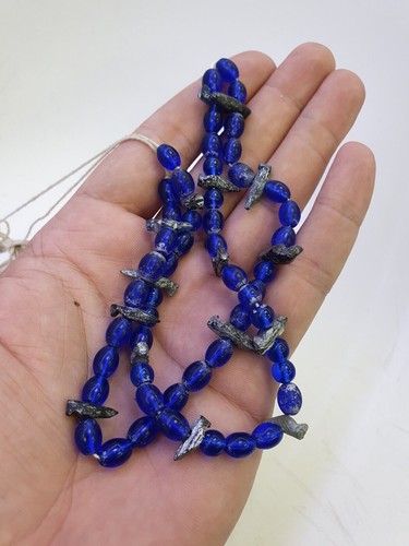 AA Antiguo Cuentas Vidrio Azul con Antiguo Vidrio Romano Joyería Collar Antigüedad - Imagen 2 de 12