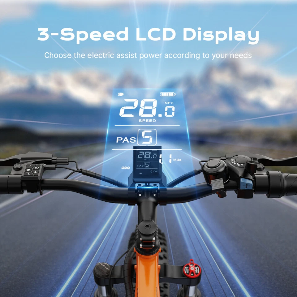 AIRWEST 26" Fat Tire 48V Batería 25MPH 60 millas 7 velocidades, bicicleta eléctrica de montaña para adultos Foto 2 de 4