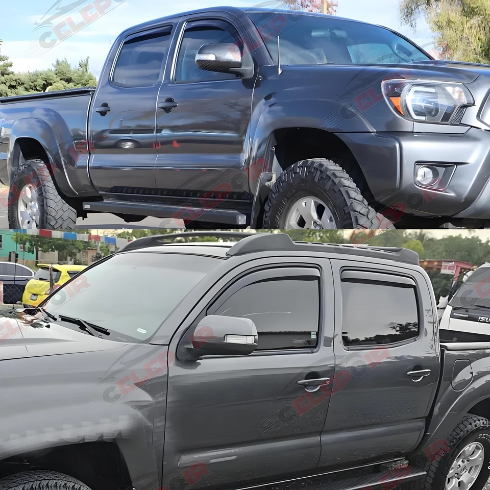 Para 2005-2015 Toyota Tacoma Crew Cab viseira de janela de fumaça no canal protetor de chuva - Imagem 3 de 4