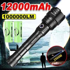 White Laser Flashlights 1000000LM Ultra Powerful Flashlight Zoom Rechargeable