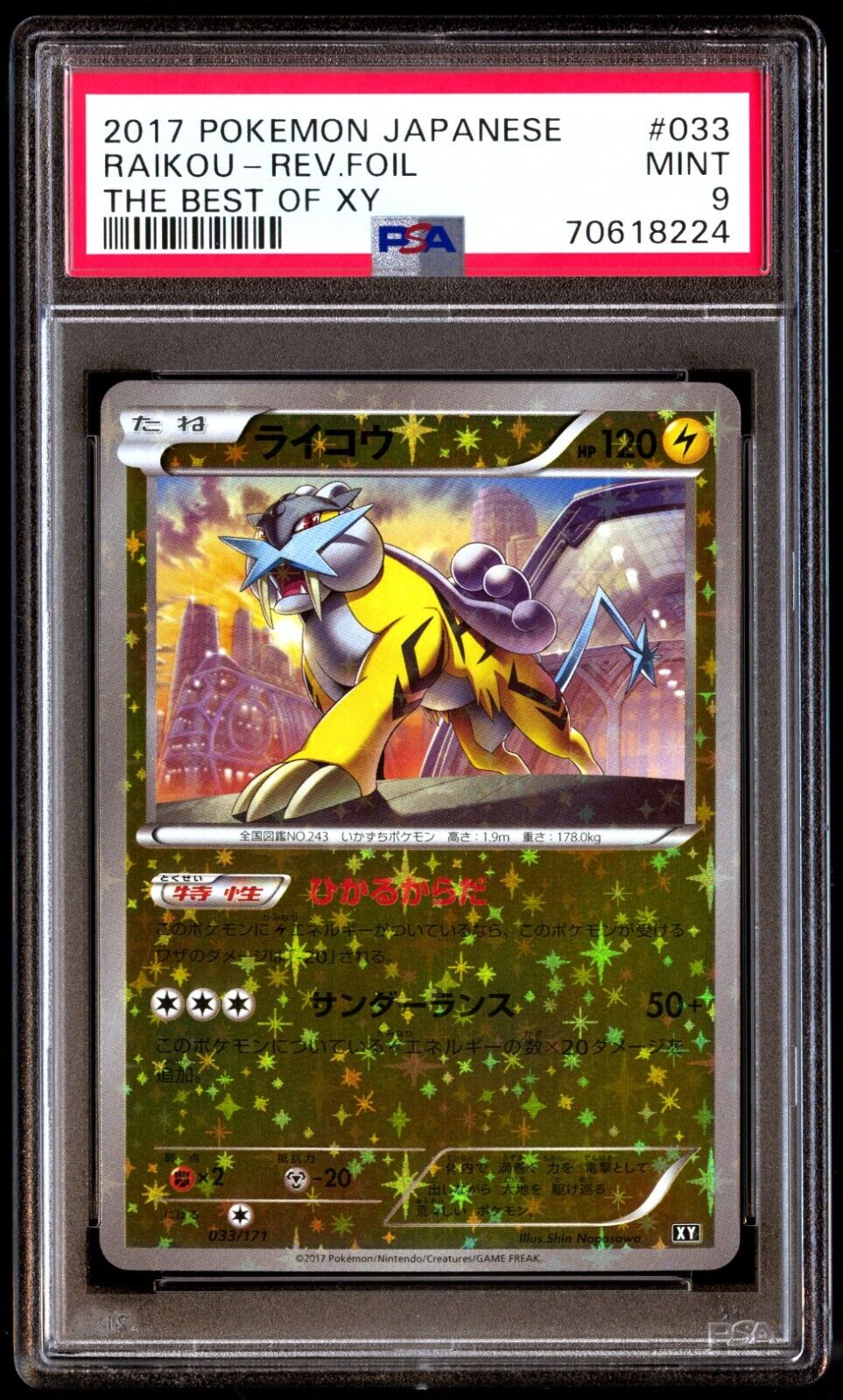 PSA 9 Mint Raikou 033/171 The Best of XY Reverse 2017 Japanese Card Graded